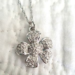 Lia Sophia plumeria flower necklace silver cubic zirconia